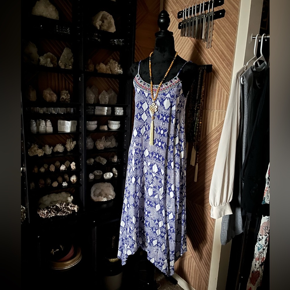 Beautiful Blue Snake Print Midi Aqua Dress from Bloomingdales